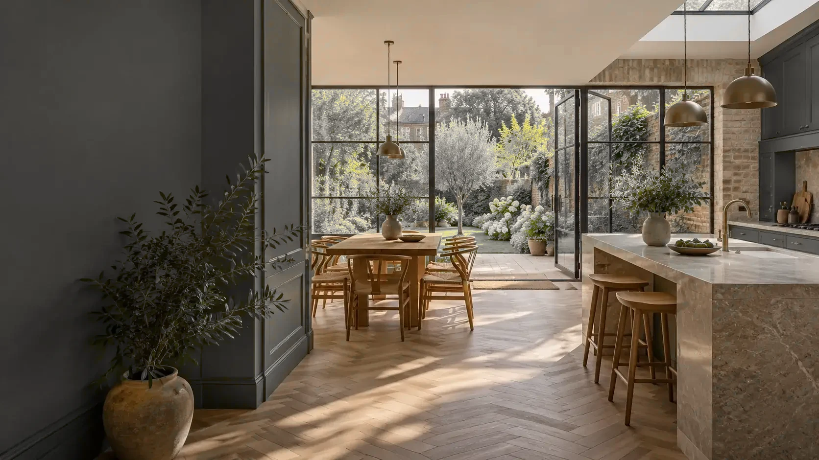 Rear kitchen extension with full-width glazing opening onto a London garden